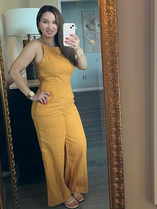 Abercrombie & Fitch Sleeveless Linen Blend Mustard Wide-Leg Jumpsuit - Picture 1 of 3